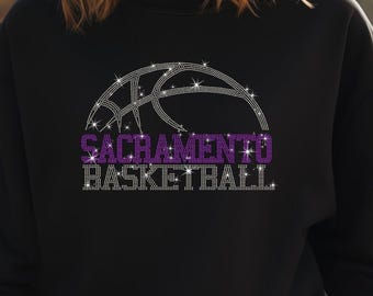 Sacramento Rhinestone Basketball Shirt, Sports Lovers Vintage Style Unisex Short-Sleeve Tee Shirt, Team Fan Gift for Men or Women