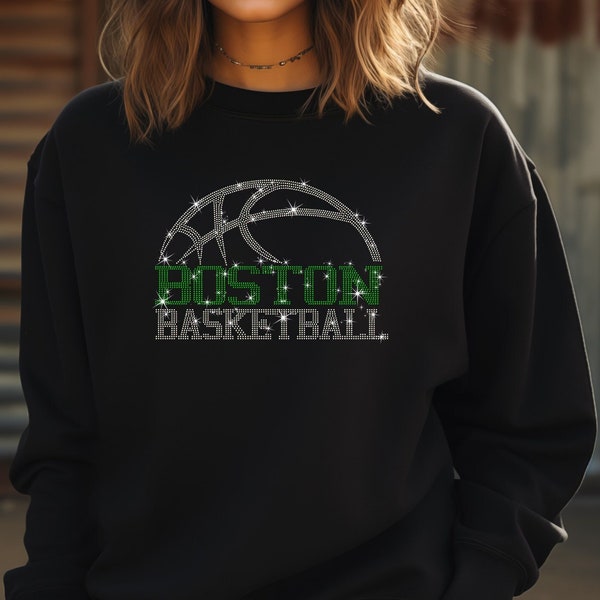 Boston Basketball Team Name, Game Day Basketball T Shirts Women/Men Cute Basketball Graphic Design Rhinestone Tees/Sweaters/Hoodies