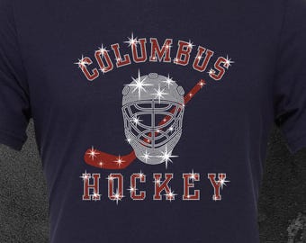 Camiseta de hockey de Columbus con diamantes de imitación, camiseta para mamás de jugadores de hockey, ropa deportiva personalizada