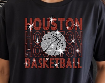Houston Basketball Rhinestone Shirt: Retro Team Tee, Game Day Gift
