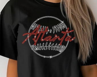Camiseta de béisbol Atlanta Rhinestone: Camiseta de colores retro y cómodos