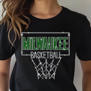 Milwaukee Rhinestone Basketball Shirt, Cute Vintage-Style Retro Basketball Shirt, Game Day Mom Shirt, Basketball Fan Gifts for Boys or Girls