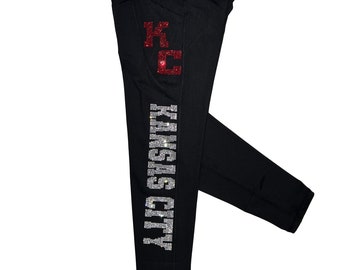 Kansas City Rhinestone Leggings, Game Ready Football Leggings, KC Football Rhinestone Leggings , KC Football Leggings