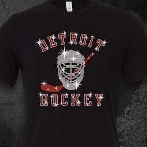 Detroit Hockey Rhinestone Shirt, Ice Hockey Tee, Hockey Mom, Custom Spirit Wear, Detroit Hockey Shirt, Ice Hockey Shirt