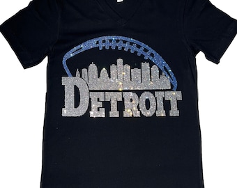 Detroit Rhinestone Football Shirt: Game Day Sparkle Tee