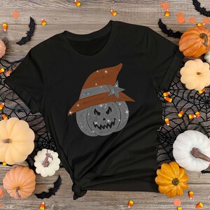 Strass Kürbis Hexe Hut Shirt : Herbst Halloween Tee