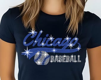 Camiseta de béisbol con diamantes de imitación de Chicago: camiseta para fanáticos del día del juego de Chicago