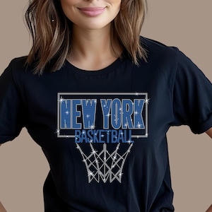 New York Rhinestone Basketball Shirt, Retro Team Shirt, Unique Design Game Day Shirt, Unisex Casual Wear,  Fan Gift for Him or Her