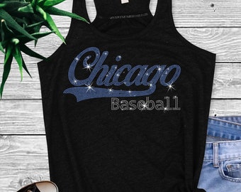 Camiseta de béisbol con diamantes de imitación de los Chicago Cubs: brillo para el día del juego