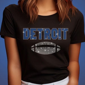 Detroit Glittering Rhinestone Shirt, Trendy Football Retro Shirt, Dazzling Design Shiny Chic Tee, Game Day Shirt For Women and Men