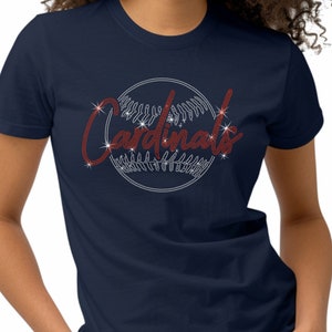 Camiseta de los Cardinals con diamantes de imitación, camiseta de béisbol para el día del partido, tops más vendidos, camiseta deportiva para mamás, mascota con adornos, camiseta vintage para fanáticos del béisbol