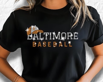 Baltimore Rhinestone Baseball Shirt, Baseball Team Shirt, Baseball Game Day Fan Shirt Gift, Baseball Shirt, Baltimore Softball Shirt