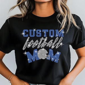 Custom Football Mom Rhinestone Shirt, Personalized Football Tee, Football Mom Shirt, Custom Spirit Wear, Women&#39;s Football Shirt