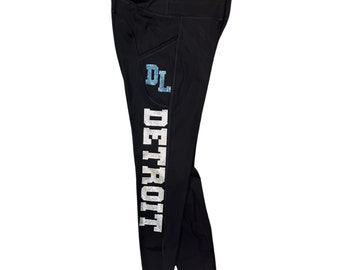 Detroit Rhinestone Leggings, Game Ready Football Leggings, Detroit Football Leggings, DE Detroit Football Leggings