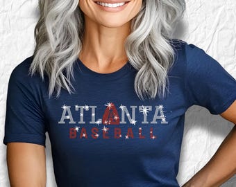Camiseta de béisbol de Atlanta con diamantes de imitación: camiseta para fanáticos del sóftbol