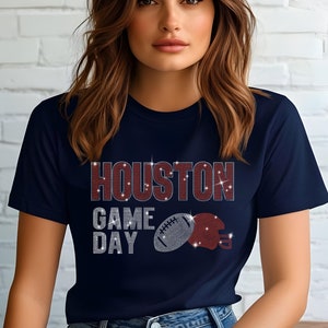 Houston Rhinestone Football Shirt: Game Day Sparkle Tee