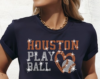 Camiseta de béisbol Houston Rhinestone: Regalo para fanáticos con colores cómodos