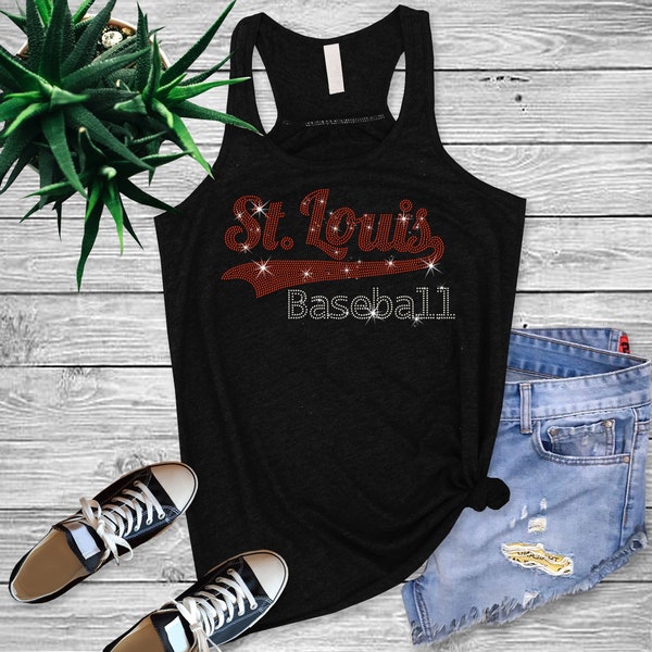 St. Louis Cardinals baseball Rhinestone Apparel, St. Louis baseball T Shirts/ tank tops/ ladies long sleeve/ sweatshirt