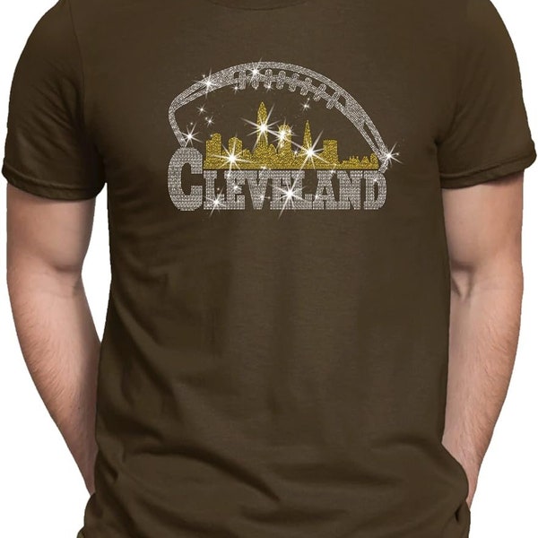 Cleveland Football Team Name, Game Day Football T Shirts Women Men Cute Football Graphic Tee, Rhinestone Tees/Sweatshirt/Hoodies