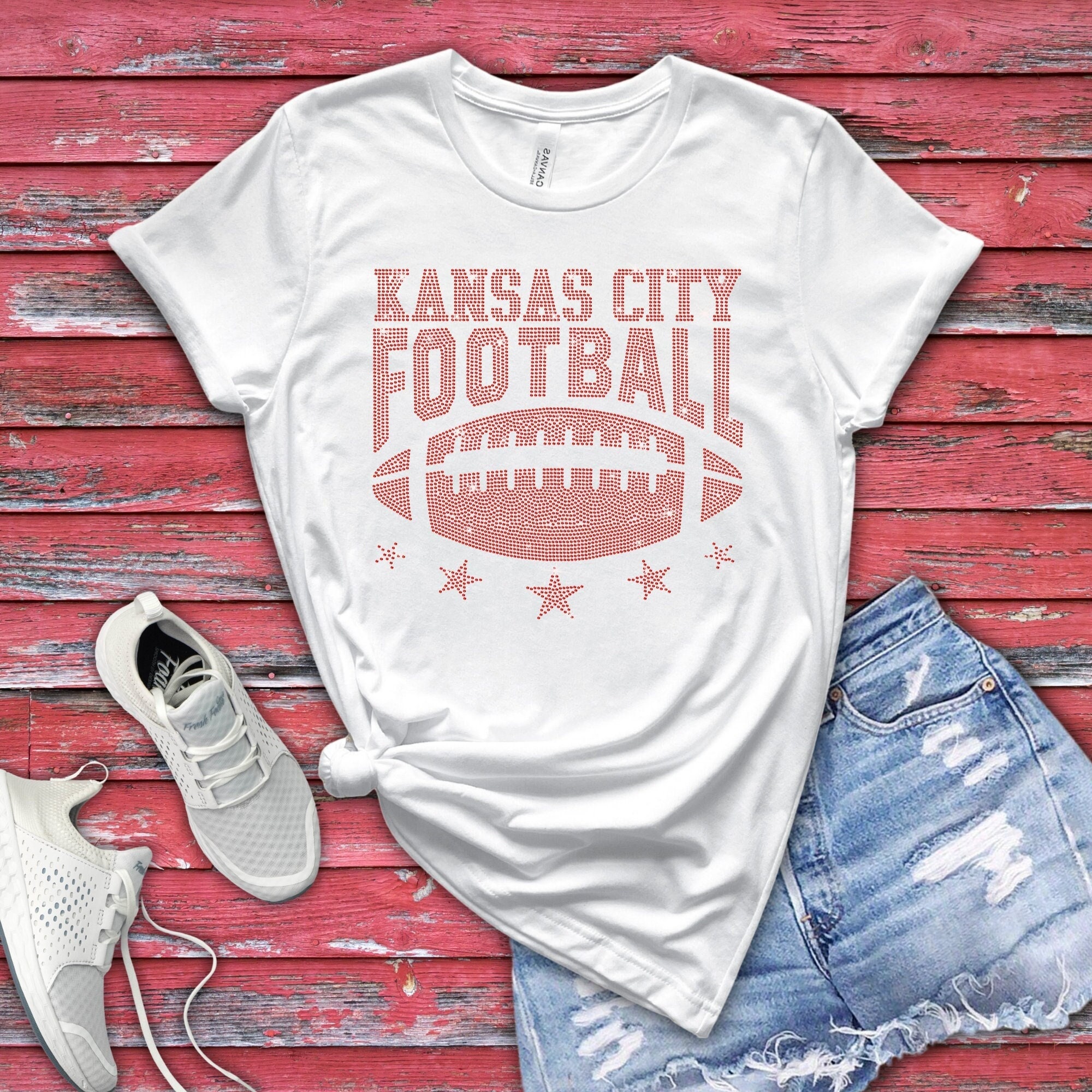 Kansas City Rhinestone Football Shirt: Game Day Sparkle