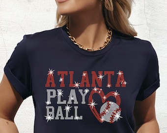 Camiseta de béisbol con diamantes de imitación de Atlanta: ropa para fanáticos del béisbol