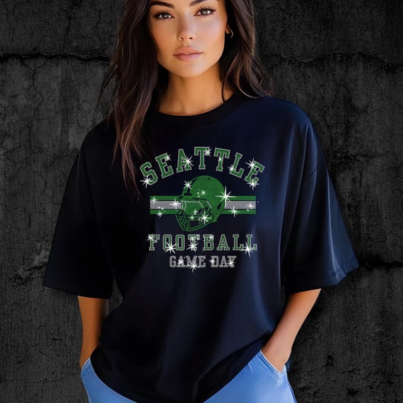 Seattle Football Rhinestone Tee: Game Day Shirt for Women