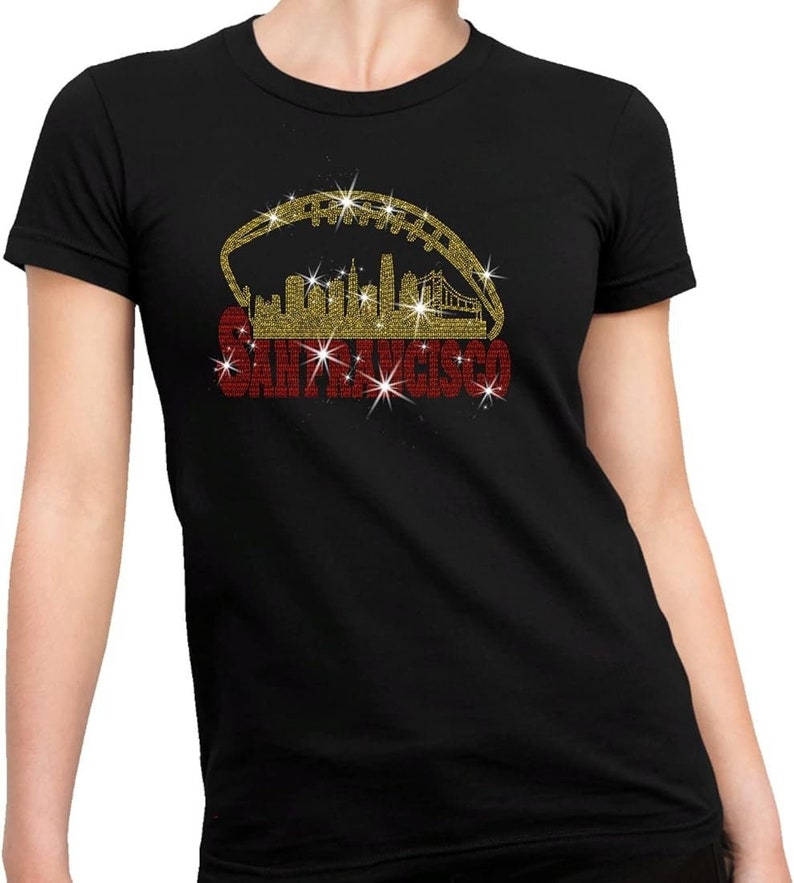 San Francisco Rhinestone Shirt, Game Day Football Shirt, San Francisco Football Shirt, Sunday Football Shirt, Niners Shirt, 49ers Shirt, 49ers Sweater, Women 49ers Shirt, SF 49ers Shirt, SF Niners Shirt, SF Football Sweater