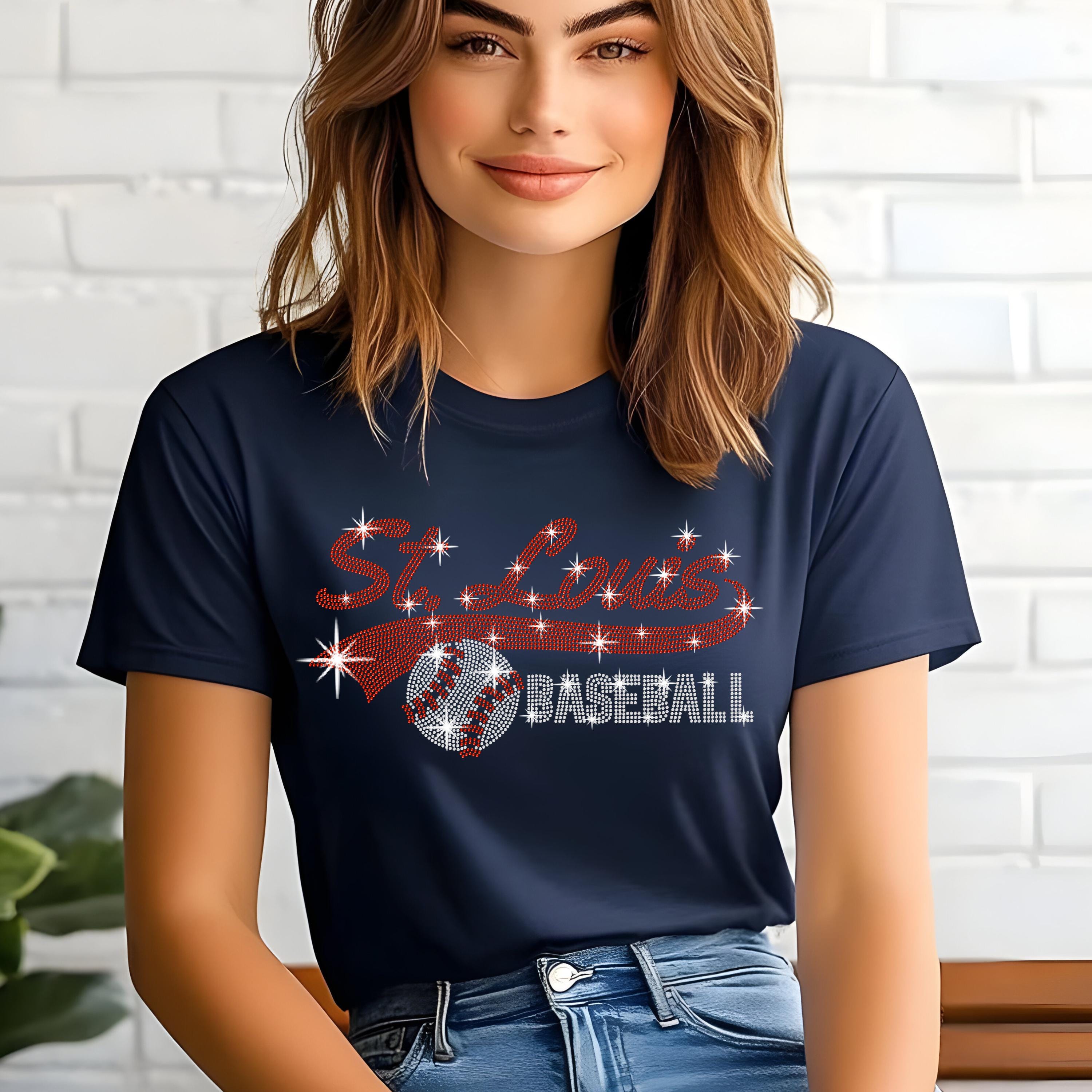 St Louis Baseball Rhinestone Shirt: Cotton Sports Fan Top - Etsy