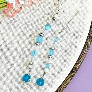 Blue Glass & Clear Bead Scissor Fob | Frogger, Stitch Picker, Thread Pull | Zipper Pull | Cross Stitch, Embroidery Needlework Gift Accessory