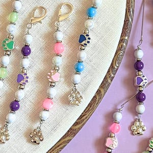 Paw Print Color Bead Charm Scissor Fob | Frogger, Stitch Picker, Thread and Zipper Pull | Cross Stitch, Embroidery Needlework Gift Accessory