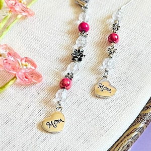 Mom Heart Charm Bead Scissor Fob | Frogger, Stitch Picker, Thread or Zipper Pull | Cross Stitch, Embroidery Needlework Accessory, Mom Gift