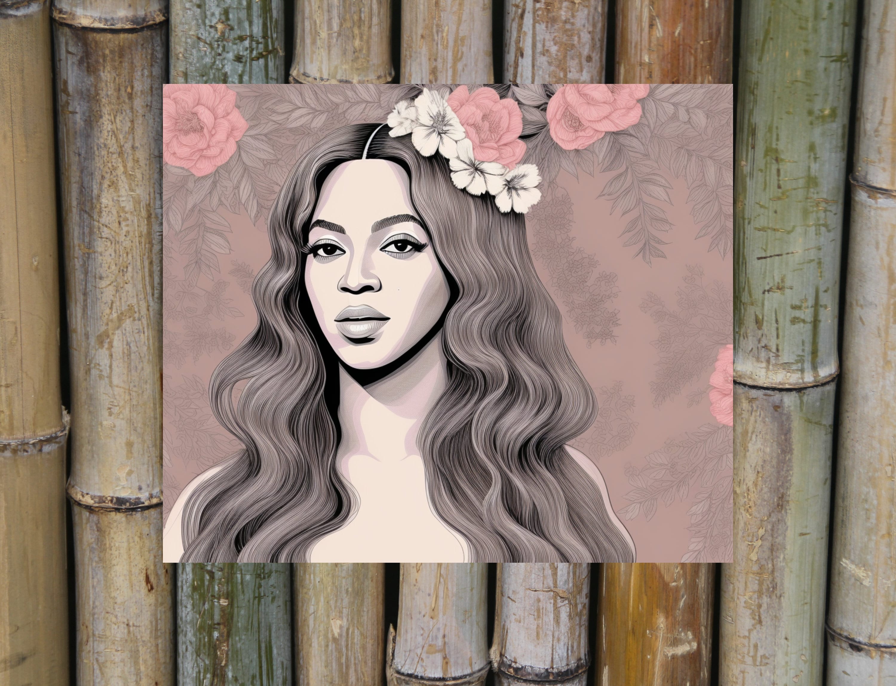 Beyonce Illustration Floral Background Tumbler Wrap Digital File ...