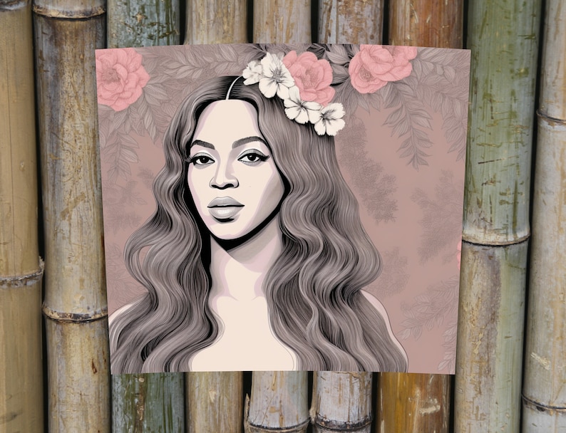 Beyonce Illustration Floral Background Tumbler Wrap Digital File ...