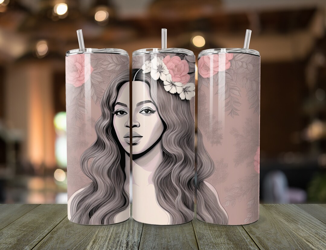 Beyonce Illustration Floral Background Tumbler Wrap Digital File ...