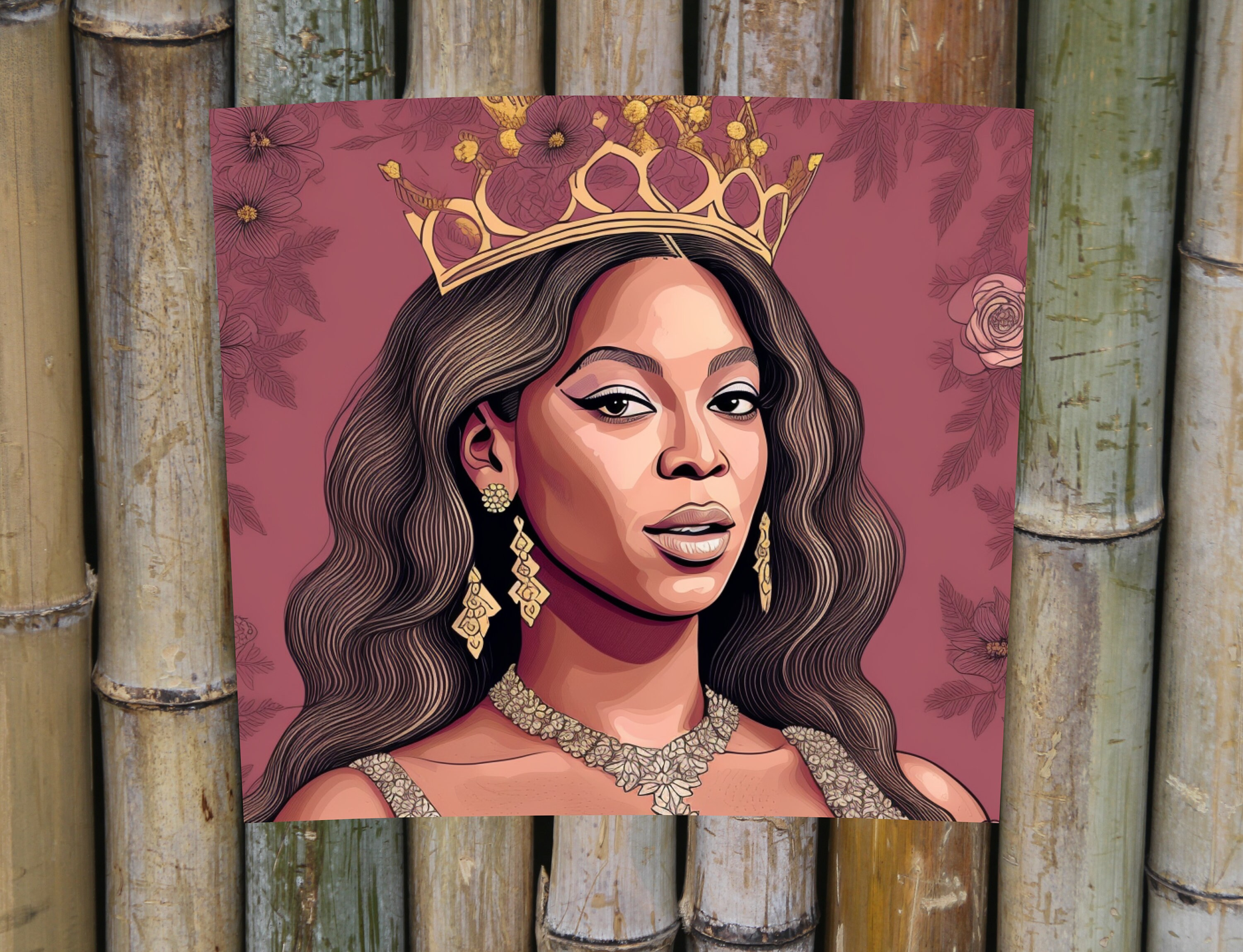 Queen Beyonce Illustration Floral Background Tumbler Wrap Digital File ...