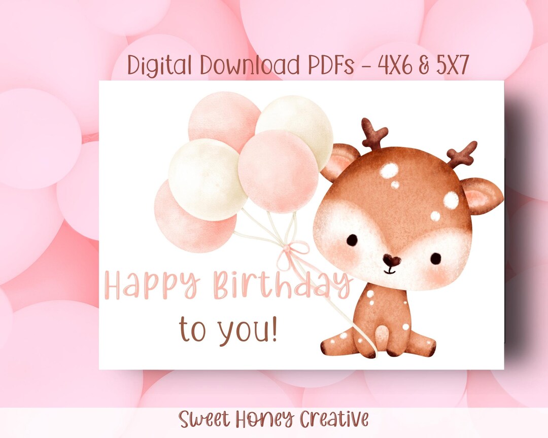Deer Birthday Card Printable Birthday Card for Girl Woodland - Etsy