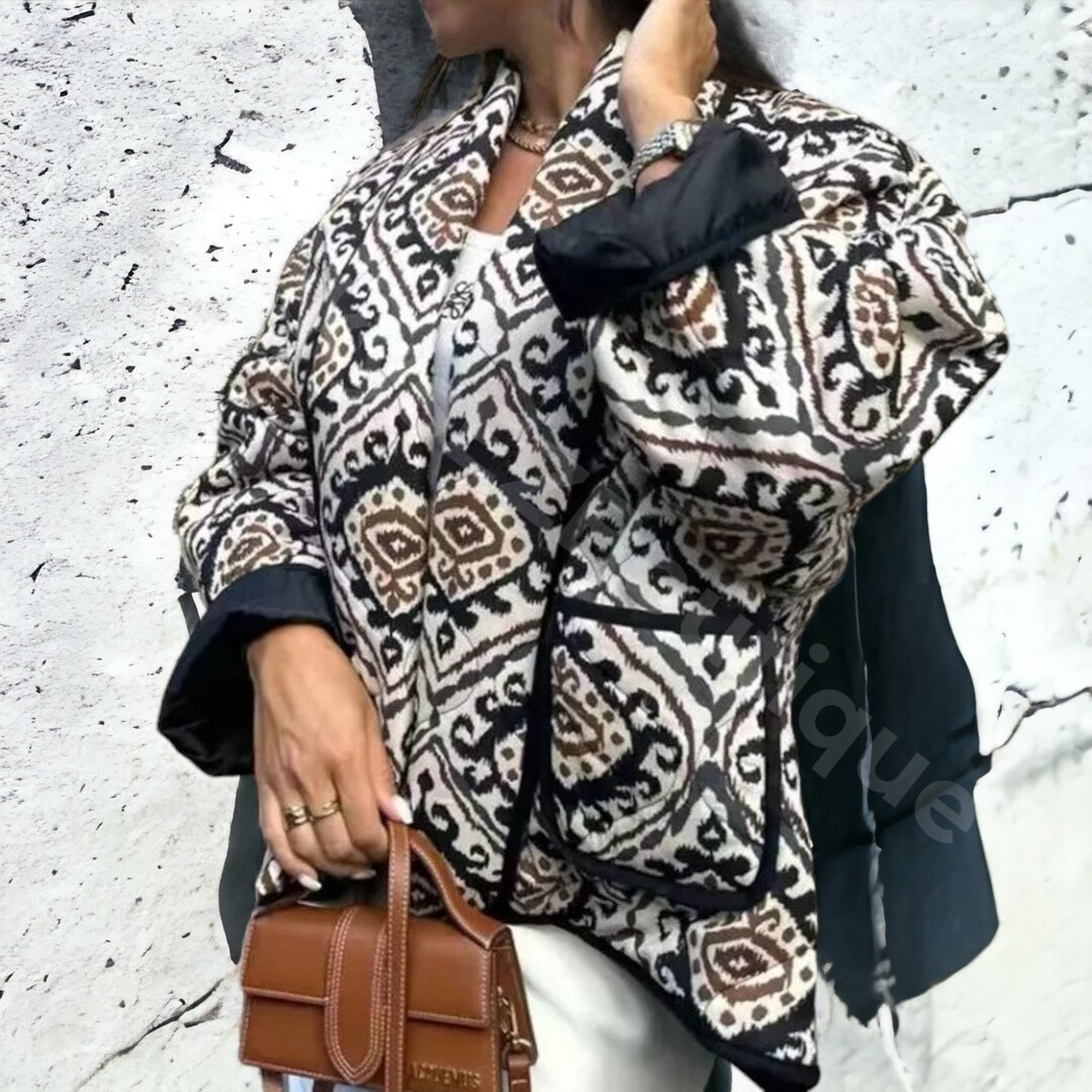 Women's Boho Print Quilted Puffer Jacket Oversized Puffy Etsy