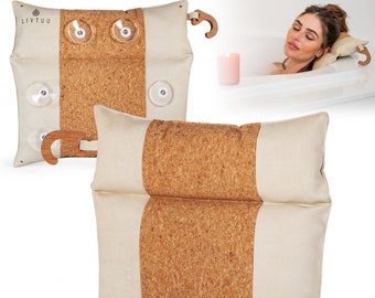 Luxury Cork Bathtub Pillow for Neck and Back Support - Bath Pillow Spa Gift for for Soaking Tub -Comfortable Cushions-Easy Clean