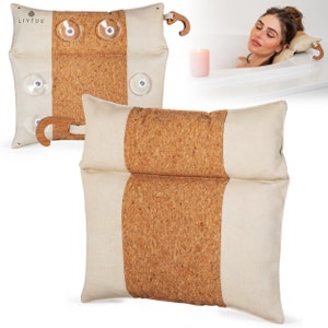 Luxury Cork Bathtub Pillow for Neck and Back Support - Bath Pillow Spa Gift for for Soaking Tub -Comfortable Cushions-Easy Clean