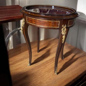 Louis XV Style Gilded Side Table with Showcase Display French Rococo Accent Tab