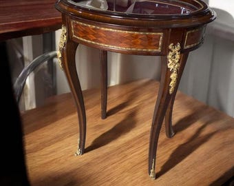 Louis XV Style Gilded Side Table with Showcase Display French Rococo Accent Tab