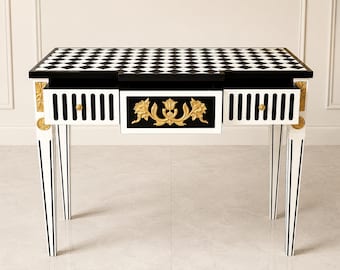 Courtly checkered Console Table-Black/white-Read description