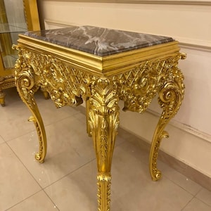 French Luxury Louis xv style entryway Giltwood Marble top console Table