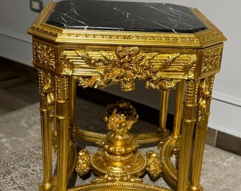 Magnificent Louis XV Luxury Handmade Giltwood 8 legs Marble top side Table- set of 2
