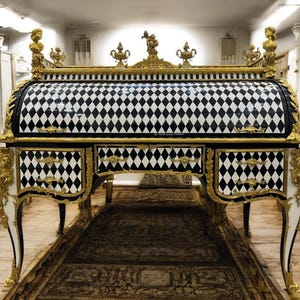 Unique Louis XV Style Harlequin Roll-Top Desk Gilded French Baroque Writing Desk- (See description)