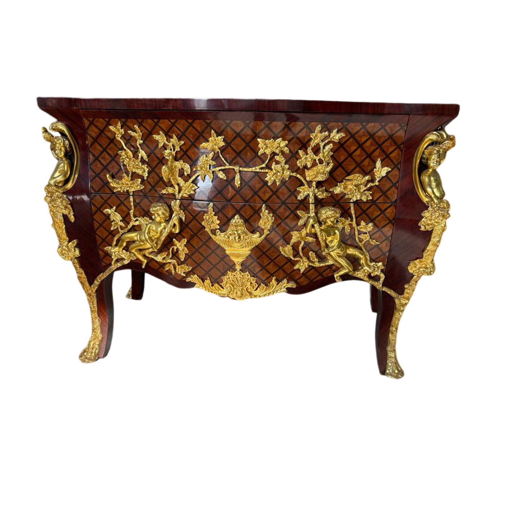 Antique Italian Leather Dresser Bombe Chest Nightstand Table