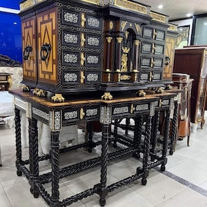 Baroque Cabinet & Console Table Set  Handcrafted Vintage-Inspired Accent Piece