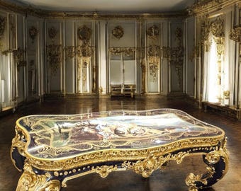 Baroque Masterpiece Hand-Painted Table Gilded Rococo Style with Porcelain Top