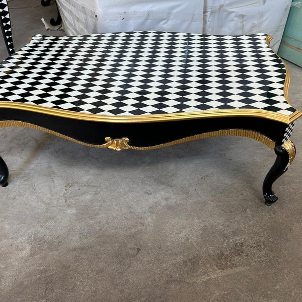 Unique French Louis XV style coffee checkered table