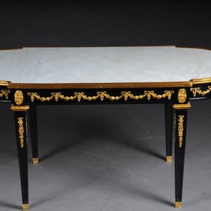 Designer Couch Table in Louis XVI Black, White Marble